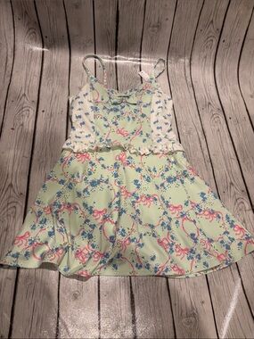 Treasures by Shabby Chic Mint Green Floral Bow-Print Mini Dress size XS
